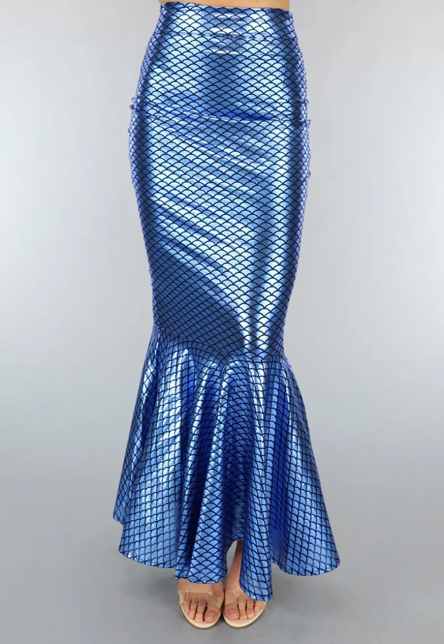 Metallic Blauwe Zeemeermin Schubben Rok