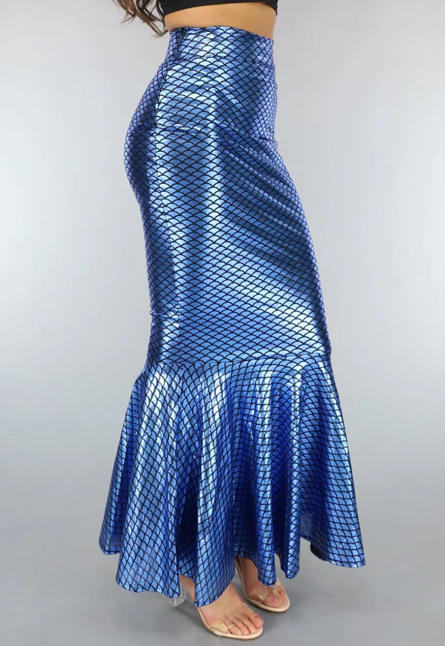 Metallic Blauwe Zeemeermin Schubben Rok