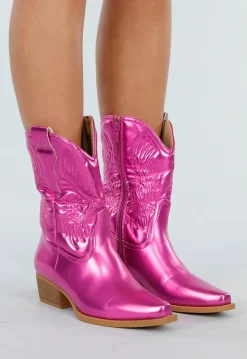 Metallic Roze Cowboylaarzen met Stiksel en Lage Hak