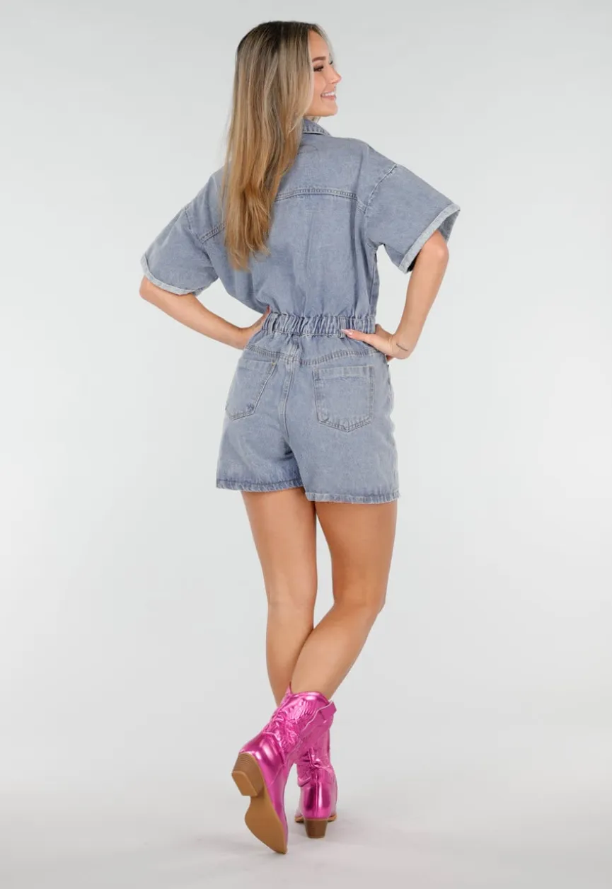 Metallic Roze Cowboylaarzen met Stiksel en Lage Hak