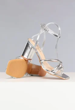 Metallic Zilveren Strap Hakken met Lage Hak