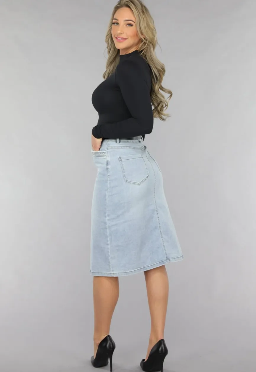 Midi Denim Rok met Studs en Riempje