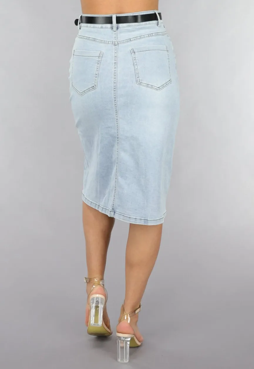Midi Denim Rok met Studs en Riempje