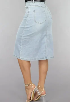 Midi Denim Rok met Studs en Riempje