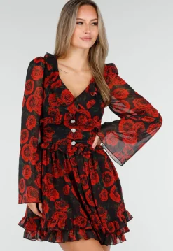 Mini Jurk met Lange Mouwen en Bloemenprint