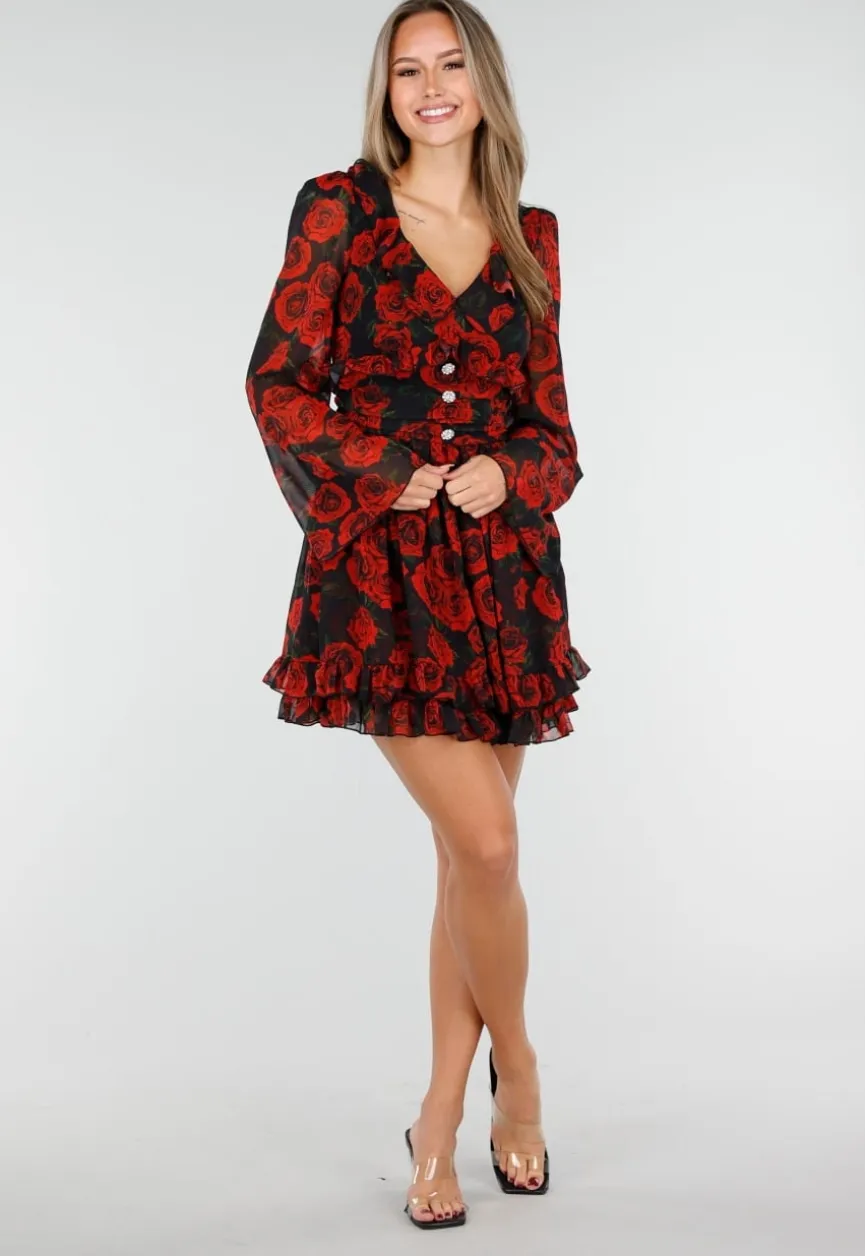 Mini Jurk met Lange Mouwen en Bloemenprint