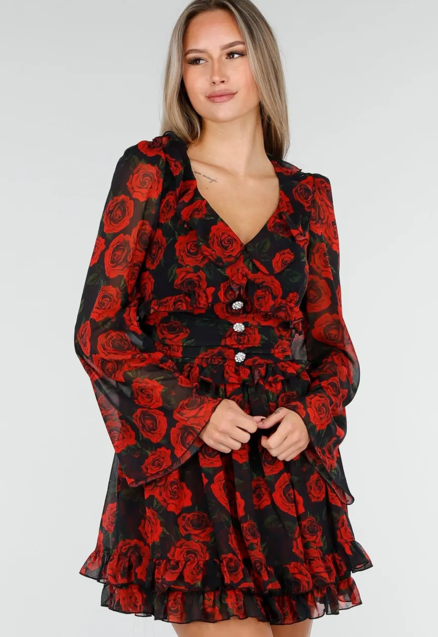 Mini Jurk met Lange Mouwen en Bloemenprint
