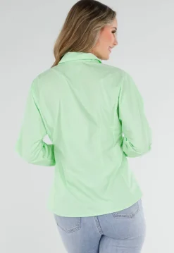 Mintgroene Blouse met Stropdas en Lange Mouwen