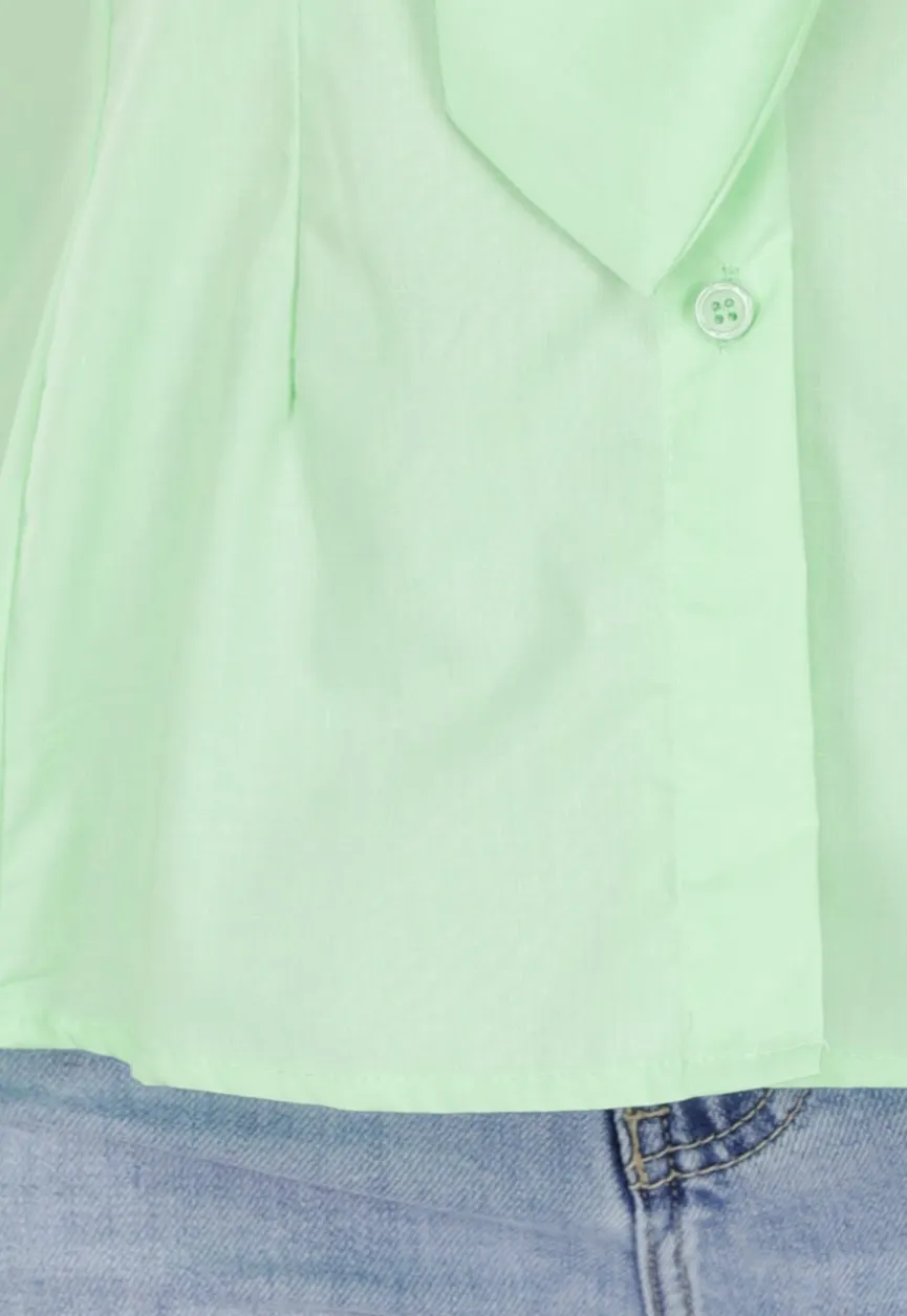 Mintgroene Blouse met Stropdas en Lange Mouwen