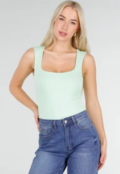 Mintgroene Body met Vierkante Hals en Brede Bandjes