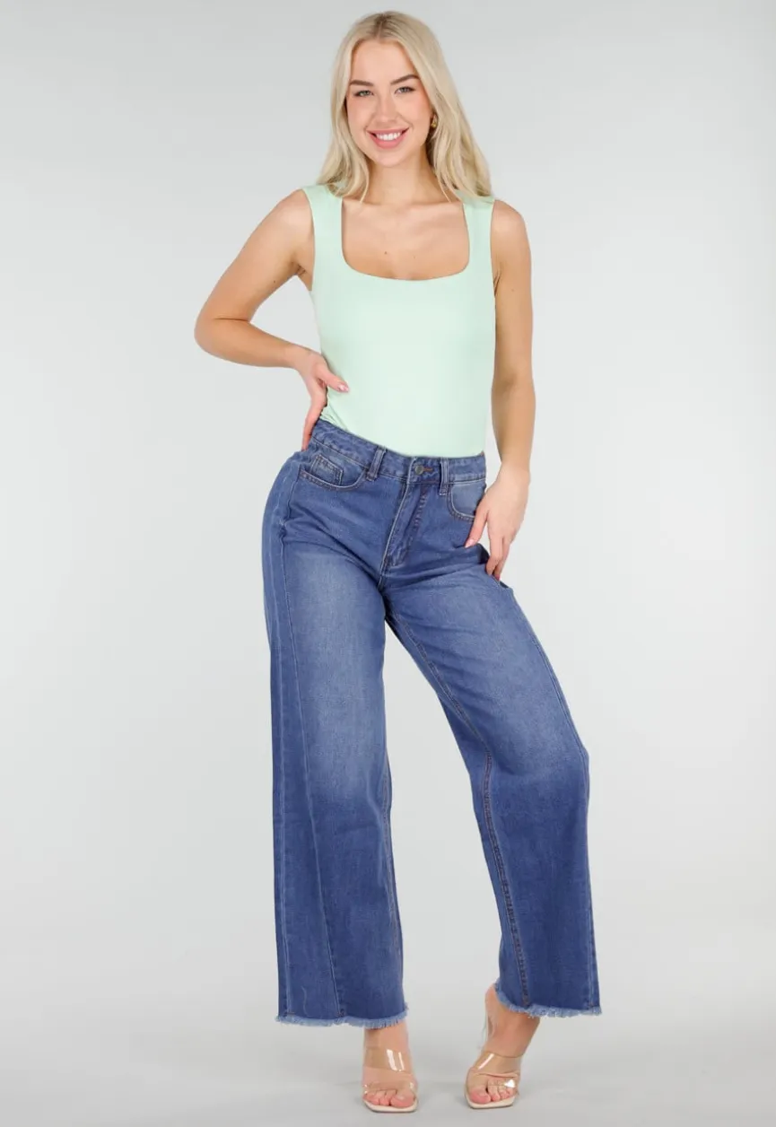 Mintgroene Body met Vierkante Hals en Brede Bandjes