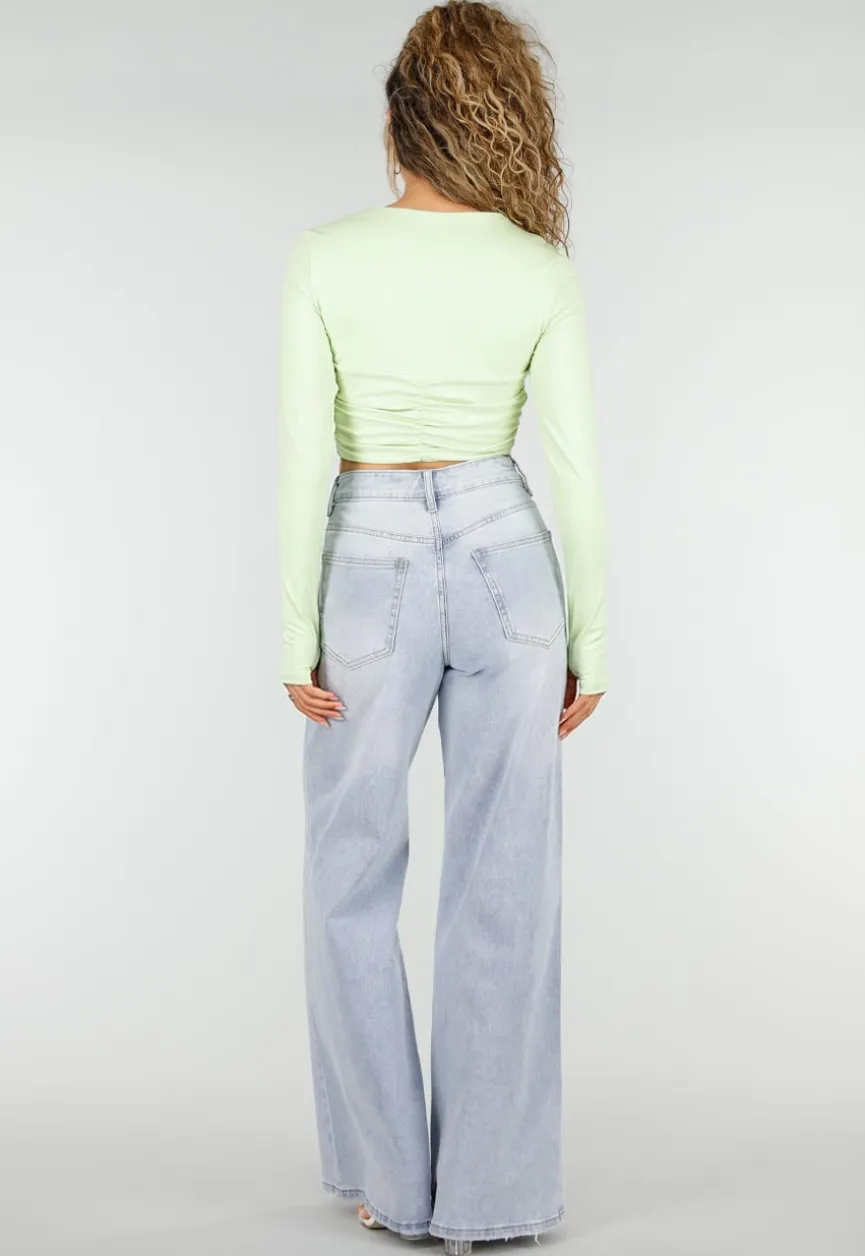 Mintgroene Crop Top met Twist Detail en Pads