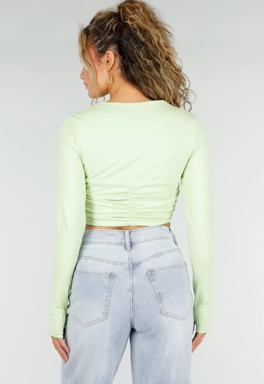 Mintgroene Crop Top met Twist Detail en Pads