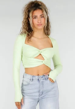 Mintgroene Crop Top met Twist Detail en Pads