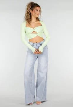 Mintgroene Crop Top met Twist Detail en Pads