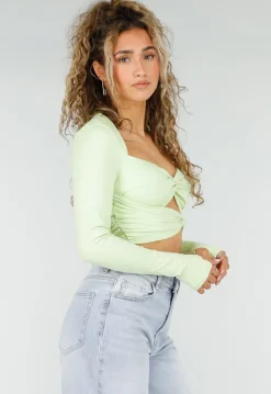 Mintgroene Crop Top met Twist Detail en Pads