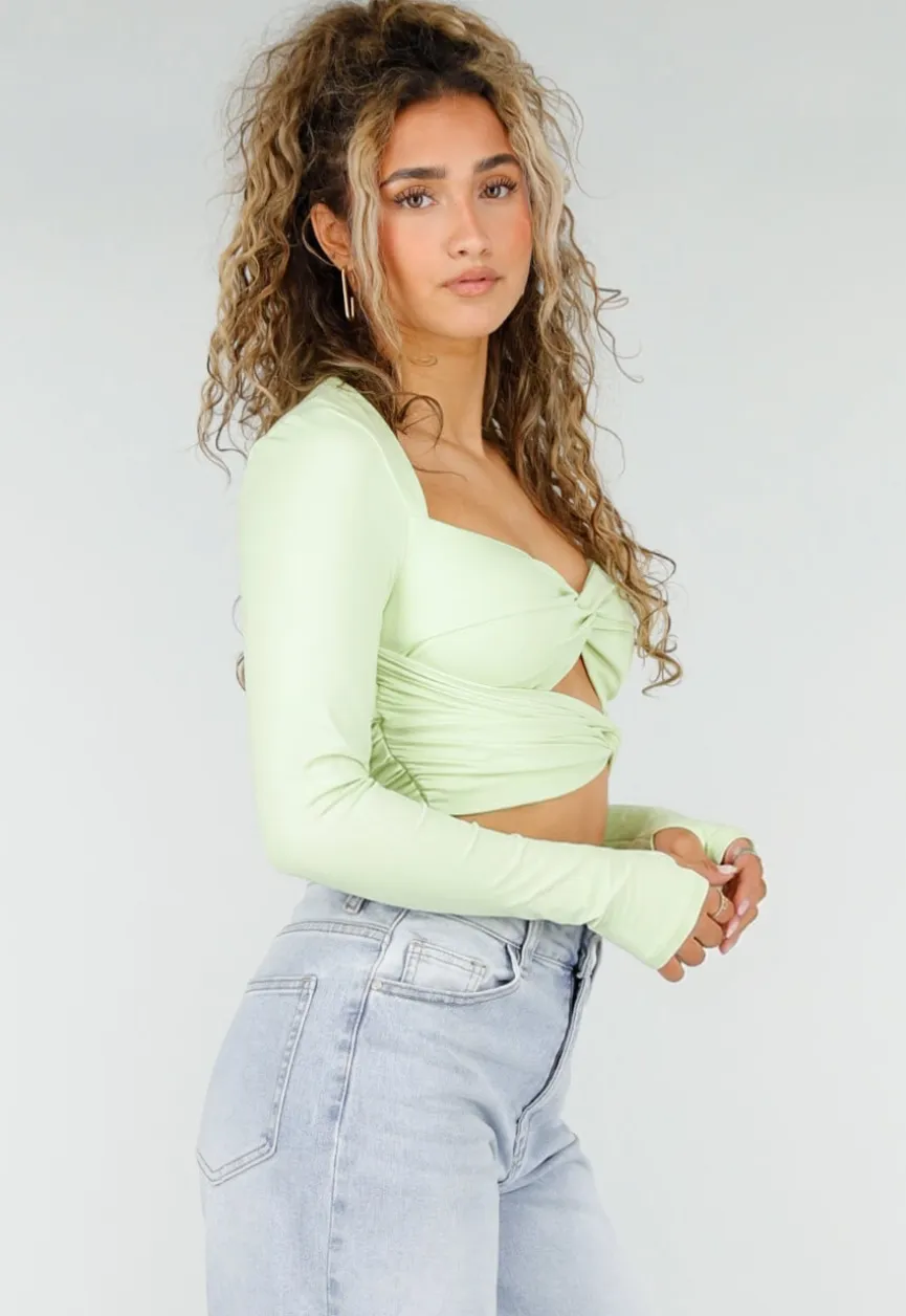 Mintgroene Crop Top met Twist Detail en Pads