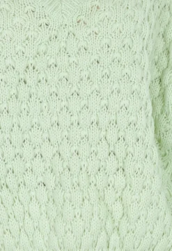 Mintgroene Gebreide Trui met V Hals