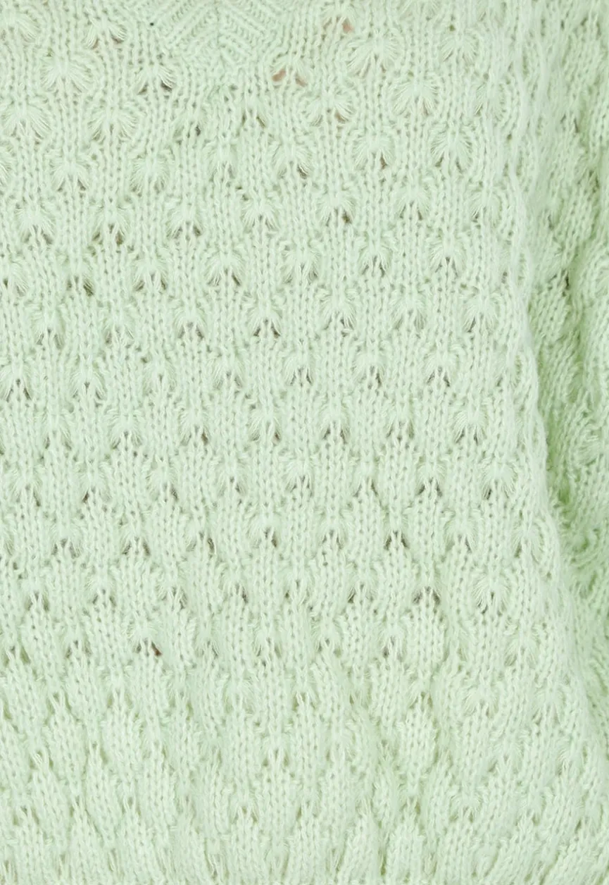 Mintgroene Gebreide Trui met V Hals