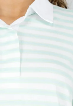 Mintgroene Gestreepte Polo T-shirt met Kraag en Korte Mouwen