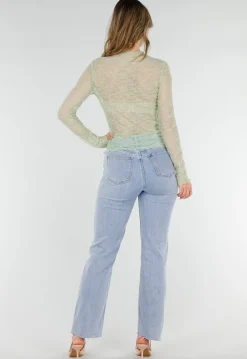 Mintgroene Kanten Top met Lange Mouwen en Stretch