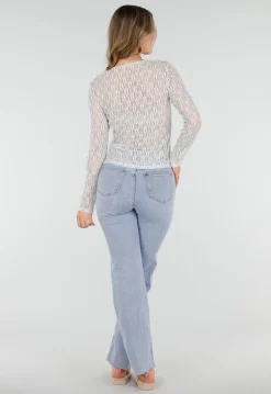 Mintgroene Kanten Top met Ruches en Lange Mouwen