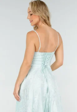Mintgroene Midi Jurk met Brede Bandjes en Licht Glanzend Motief