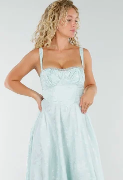 Mintgroene Midi Jurk met Brede Bandjes en Licht Glanzend Motief