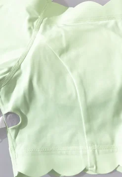 Mintgroene Off Shoulder Crop Top met Lange Mouwen en Pads