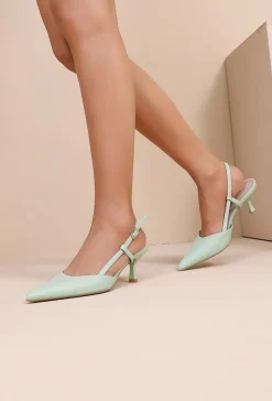 Mintgroene Slingback Pumps met Puntneus en Lage Hak