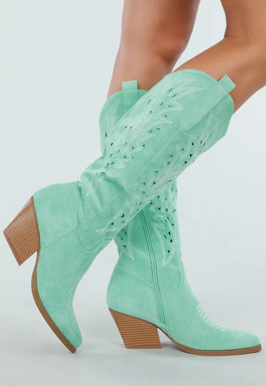 Mintgroene Suèdelook Cowboylaarzen