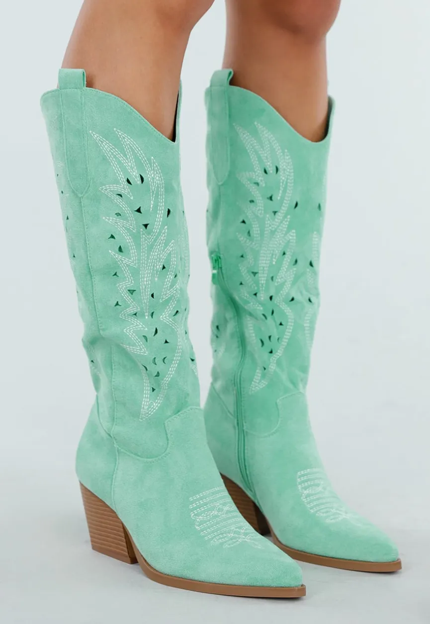 Mintgroene Suèdelook Cowboylaarzen