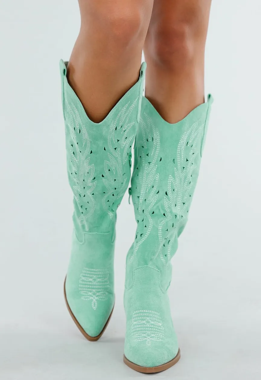 Mintgroene Suèdelook Cowboylaarzen