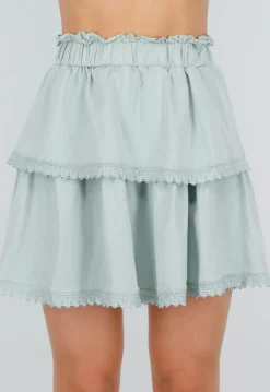 Mintgroene Two Piece Set met Ruches en Embroidery details