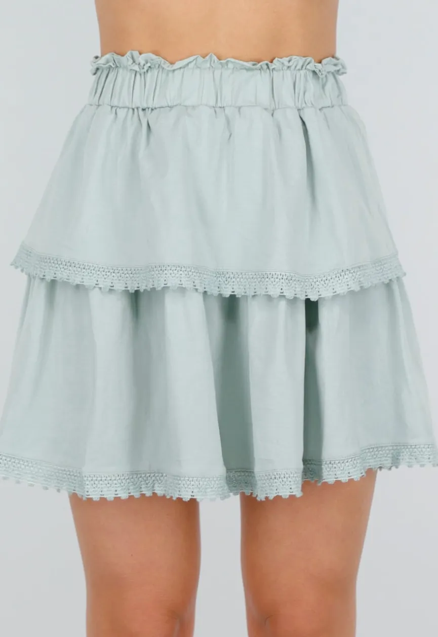 Mintgroene Two Piece Set met Ruches en Embroidery details
