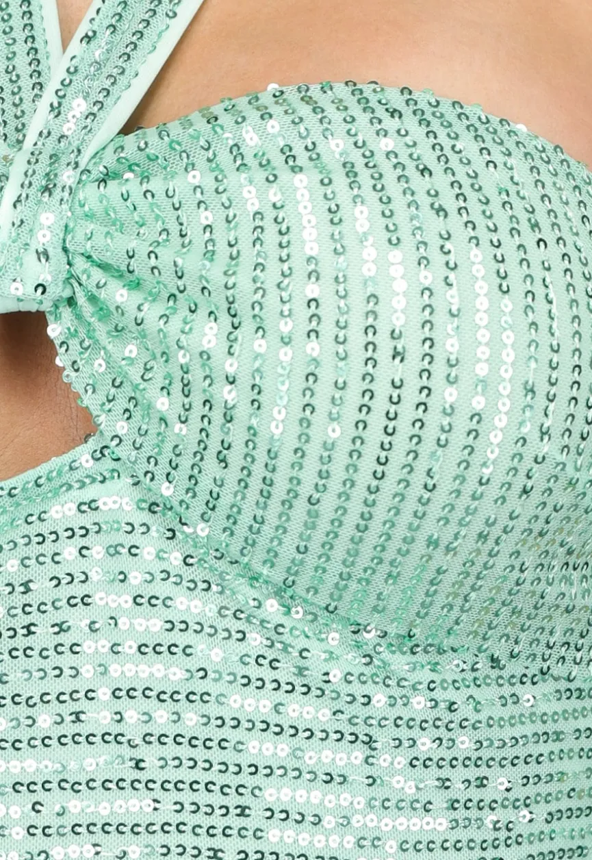 Mintkleurige Halter Galajurk met Pailletten