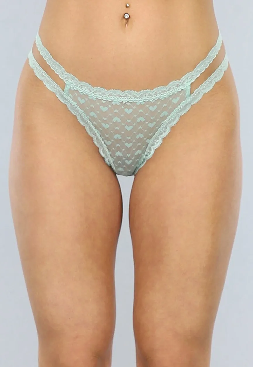 Mintkleurige Kanten Comfort Brazilian Slip met Hartjes