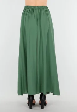 Mosgroene Linnenlook Maxi Rok met Zakken en Elastische Tailleband