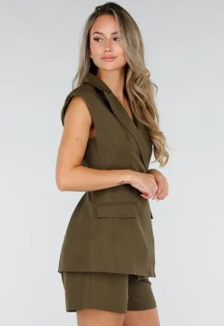 Mosgroene Matchende Set met Gilet, Short en Smal Riempje