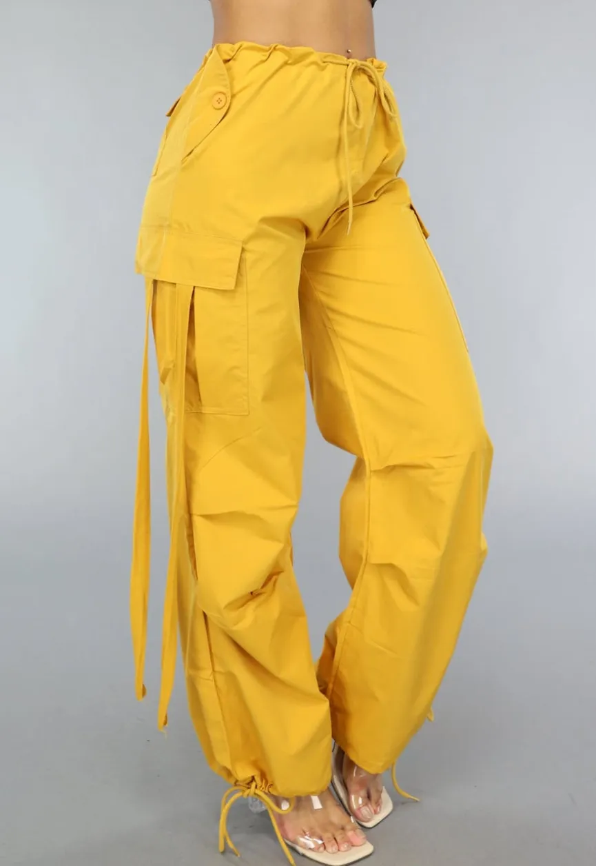 Mosterd Gele Parachute Broek met Zakken