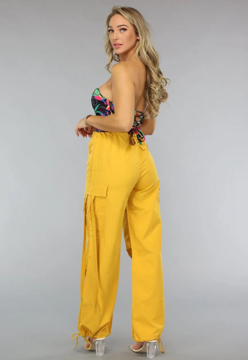 Mosterd Gele Parachute Broek met Zakken