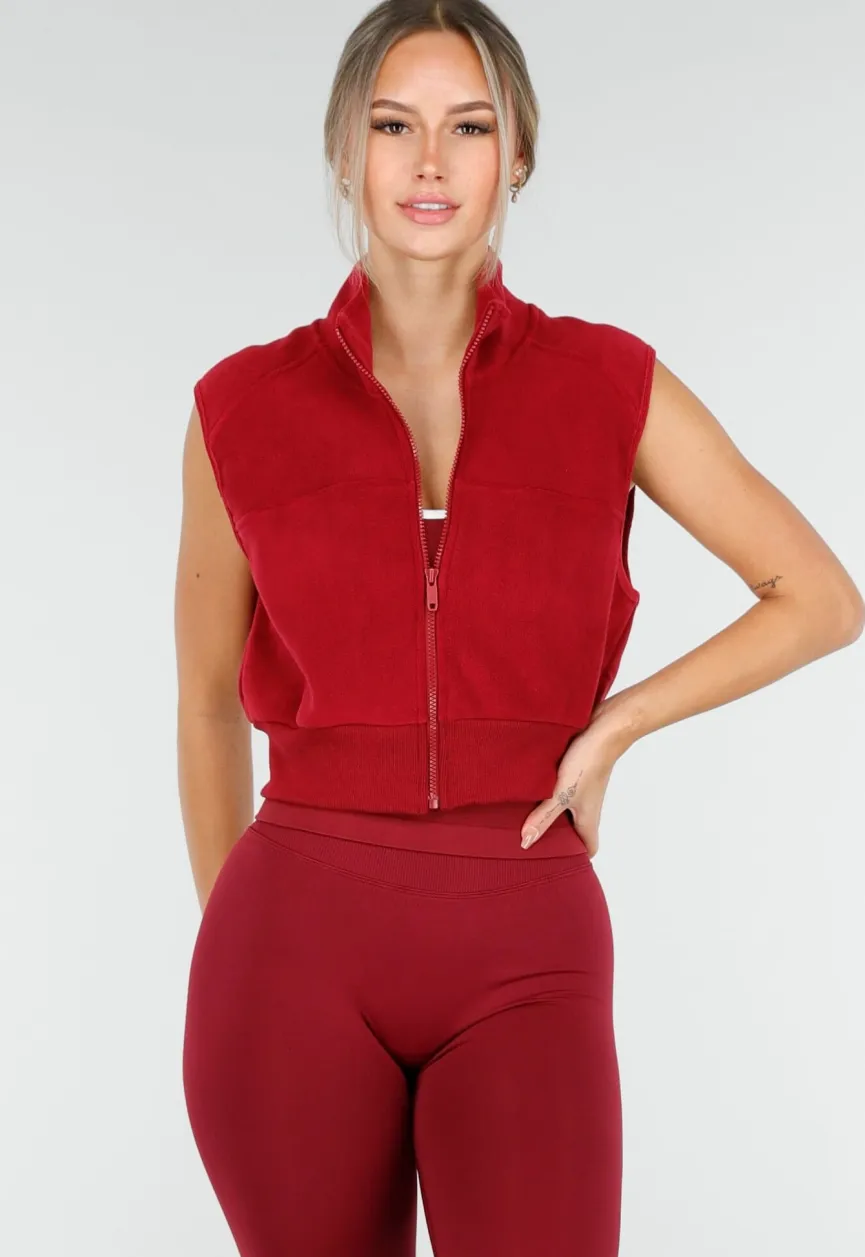 Mouwloos Vest in Bordeaux met Hoge Kraag