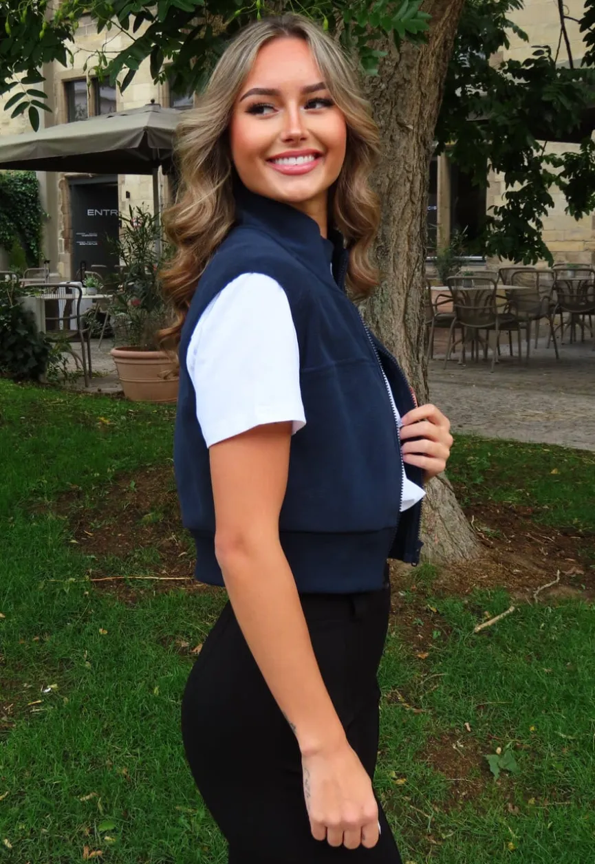 Mouwloos Vest in Donkerblauw met Hoge Kraag