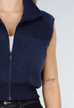 Mouwloos Vest in Donkerblauw met Hoge Kraag