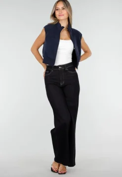 Mouwloos Vest in Donkerblauw met Hoge Kraag