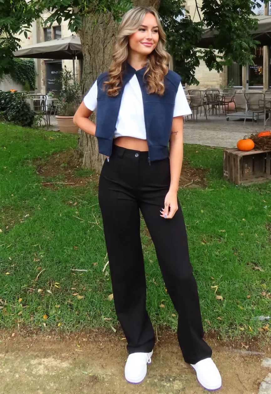 Mouwloos Vest in Donkerblauw met Hoge Kraag