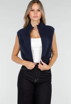 Mouwloos Vest in Donkerblauw met Hoge Kraag