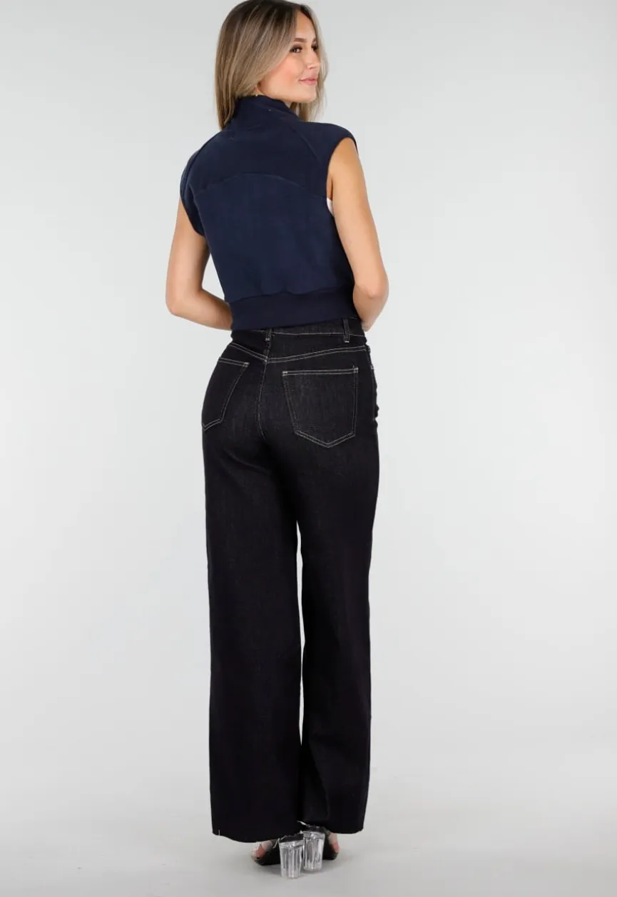 Mouwloos Vest in Donkerblauw met Hoge Kraag
