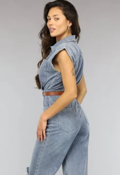 Mouwloze Denim Jumpsuit met Riem