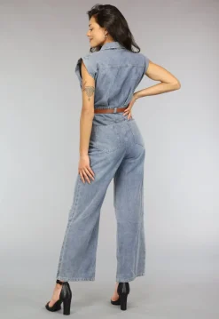 Mouwloze Denim Jumpsuit met Riem